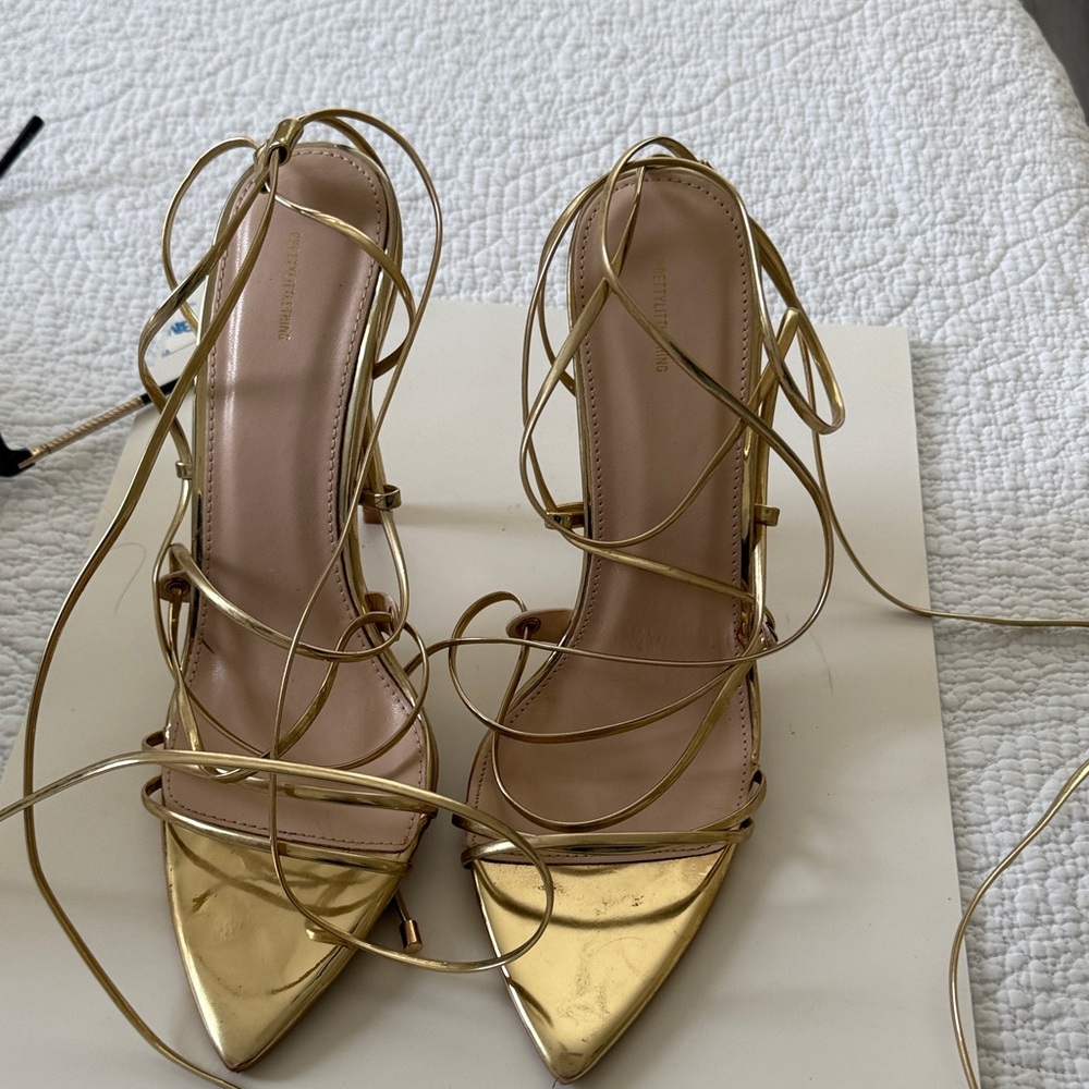 PrettyLittleThing Gold Strappy Heels